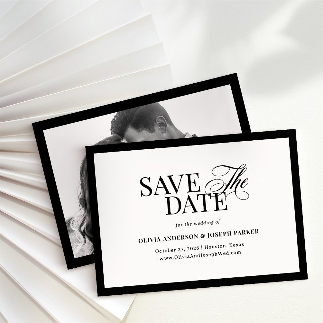 Save The Date Luxe classique | Elégant noir et blanc et photo (Créateur téléchargé)