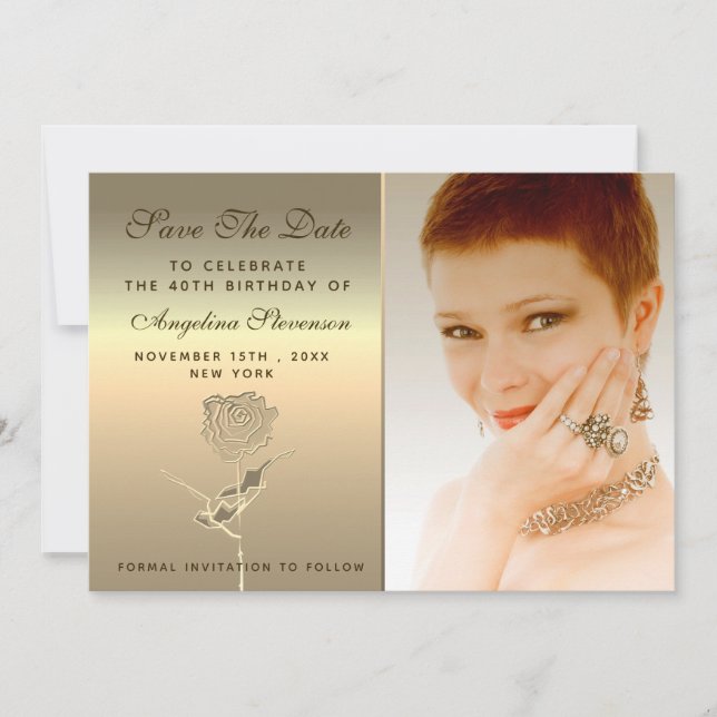 Save The Date Luxe Elégant Floral Rose or Flower Anniversaire (Devant)