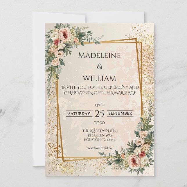 Save The Date Luxe Elegant Garden Flowers Mariage (Devant)