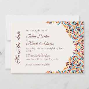 Save The Date Luxe Fantaisiste Style de Bordure Florale Ivoire p