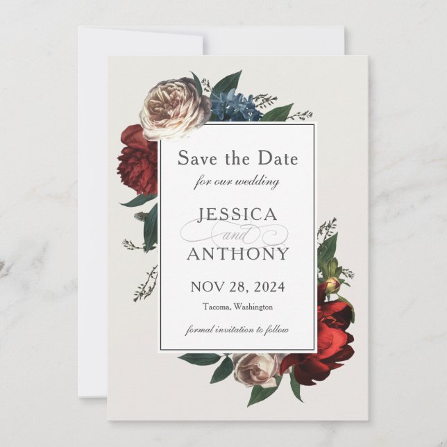 Save The Date Luxe Floral Économisez la date pour le Mariage (Devant)