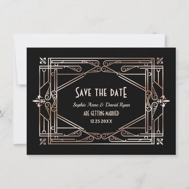 Save The Date Luxe Gold Great Gatsby Art Déco Mariage des années (Devant)