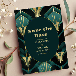 Save The Date Luxe Green et Gold Art Déco Mariage