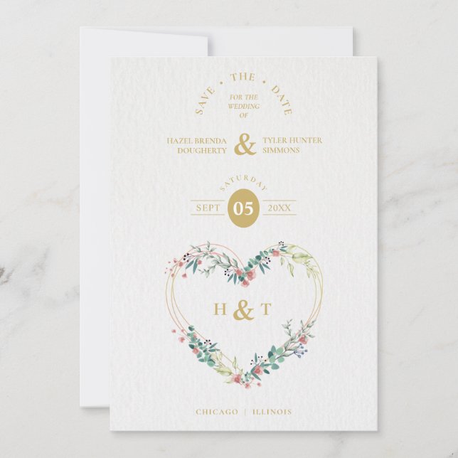 Save The Date Luxe Romantique Botanique Floral rose nuances Coeu (Devant)