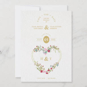Save The Date Luxe Romantique Floral rose Rouge nuances Coeur