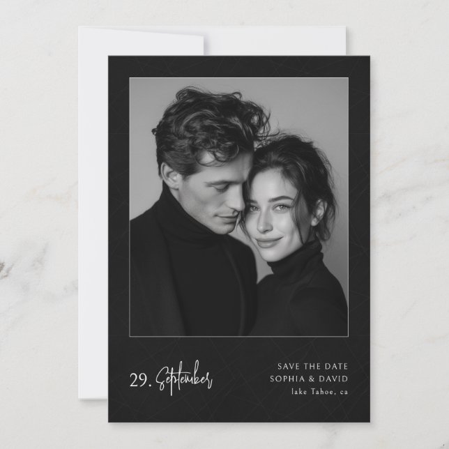 Save The Date Luxury Black and White Photo Minimalist Wedding (Devant)