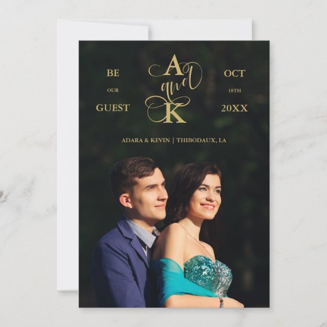 Save The Date Luxury Faux Golden Fancy Calligraphy Photo (Devant)