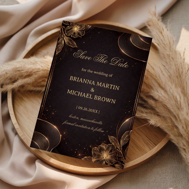 Save The Date Luxury Gold Floral Wave (Créateur téléchargé)