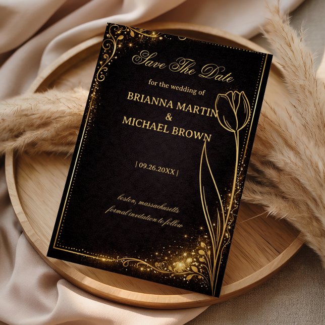 Save The Date Luxury Gold Tulip Sparkle (Créateur téléchargé)