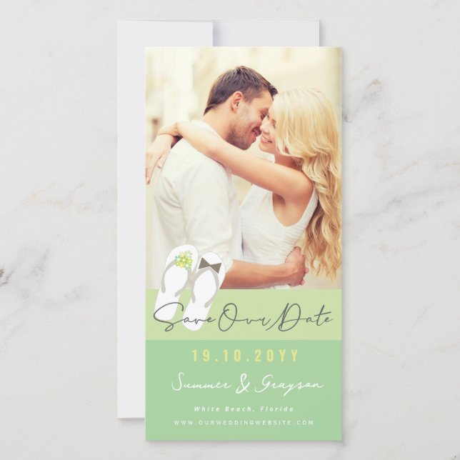 Save The Date M. et Mme Flip Flops Daisies Mariage sur la plage  (Devant)