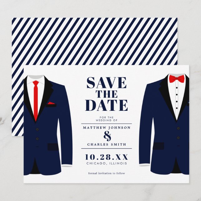 Save The Date M. & M. Mariage Moderne Smoking Navy - Sauvegarder (Devant / Derrière)
