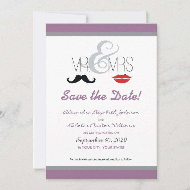 Save The Date M. & Mme Moustache & Lèvre Save-the-Date! (Devant)
