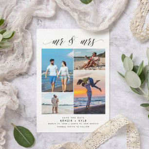 Save The Date M. Mme Script Four Photo Wedding Enregistrer la da