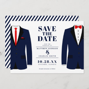Save The Date M. & Mr. Modern Mariage Navy Tux - Enregistrer la