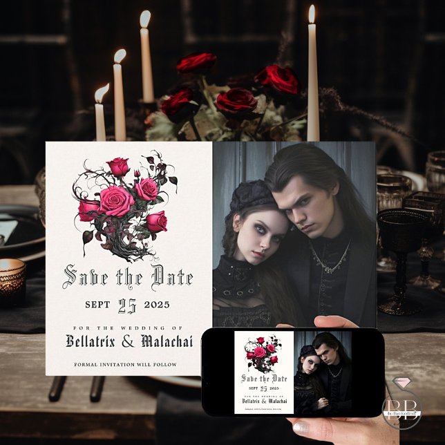 Save The Date Macabre Crimson Rose Votre photo (Créateur téléchargé)