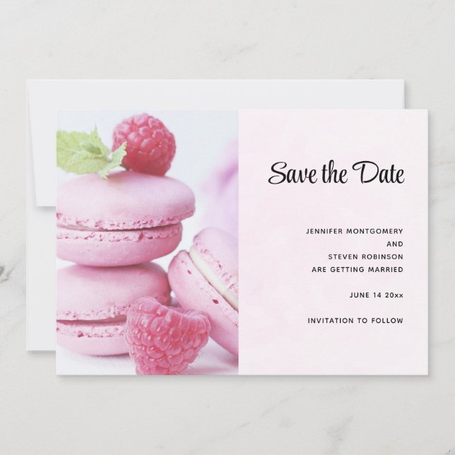 Save The Date Macarons roses et framboises rouges (Devant)
