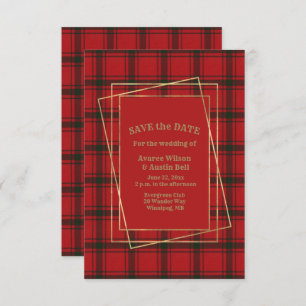 Save The Date MacDonald Sleet Tartan Moderne Avec Cadre Or