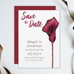Save The Date Magenta Calla Lily Watercolor Flower Wedding