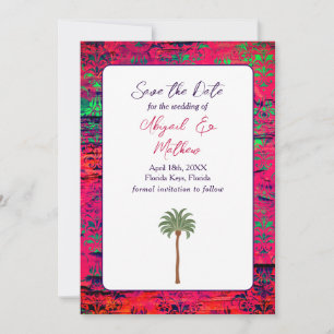 Save The Date Magenta et palmier tropical Mariage Inde