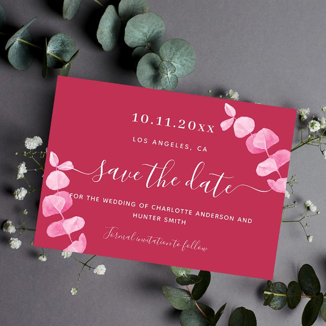 Save The Date Magenta eucalyptus mariage enregistrer la date (Créateur téléchargé)