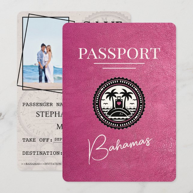 Save The Date Magenta Pink Bahamas Passport Enregistrer La Date (Devant / Derrière)