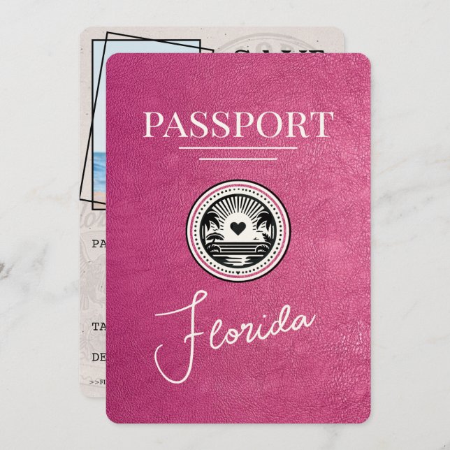 Save The Date Magenta Pink Florida Passeport Enregistrer La Date (Devant / Derrière)