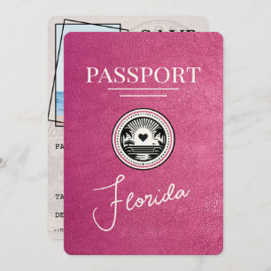 Save The Date Magenta Pink Florida Passeport Enregistrer La Date