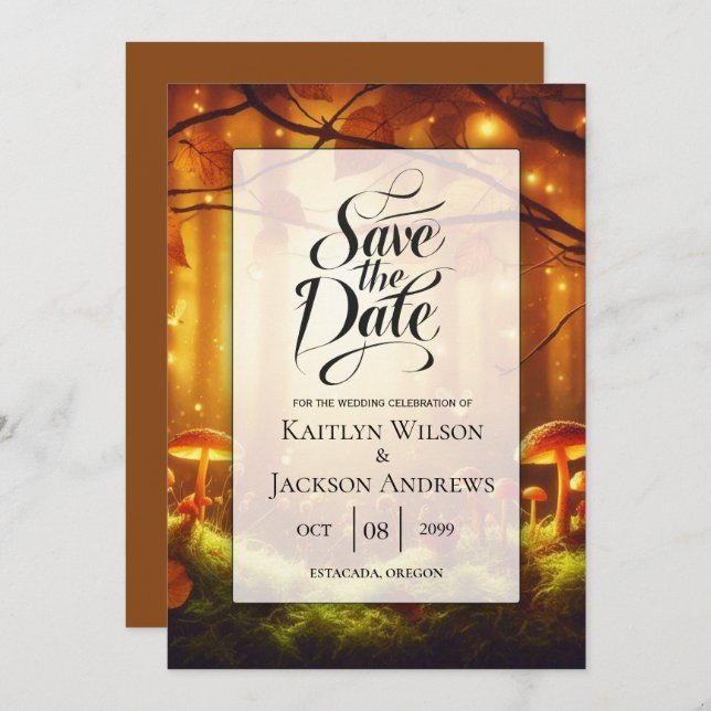 Save The Date Magic Amber Forest Fairytale Mariage (Devant / Derrière)