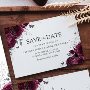 Save The Date Magique Bourgogne Maroon Rose Mariage floral