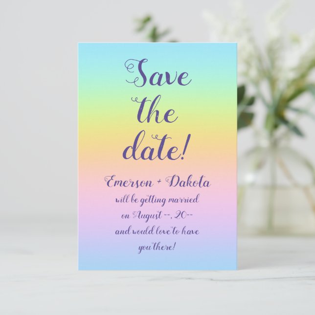 Save The Date Magnificent Pastel Rainbow Wedding (Debout devant)
