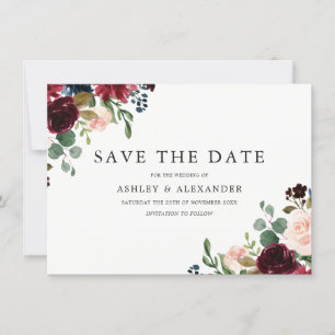 Save The Date Magnifique Blush & Fleurs Bourgognes Mariage éléga