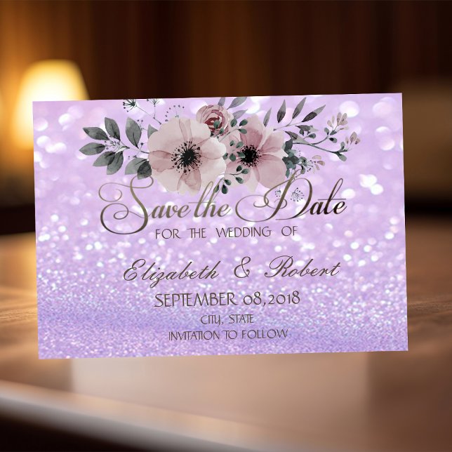 Save The Date Magnifique Bokeh Floral Pailleté  Enregistrez La D (Créateur téléchargé)