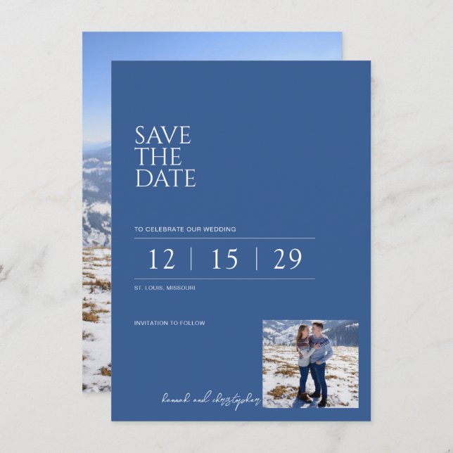Save The Date Magnifique Mariage Bleu (Devant / Derrière)