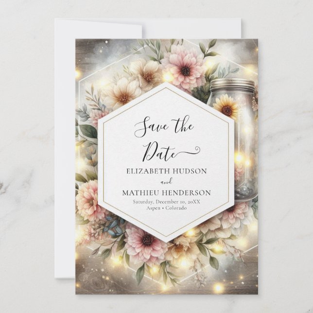 Save The Date Magnifique Mariage de terrain Mason Jar (Devant)