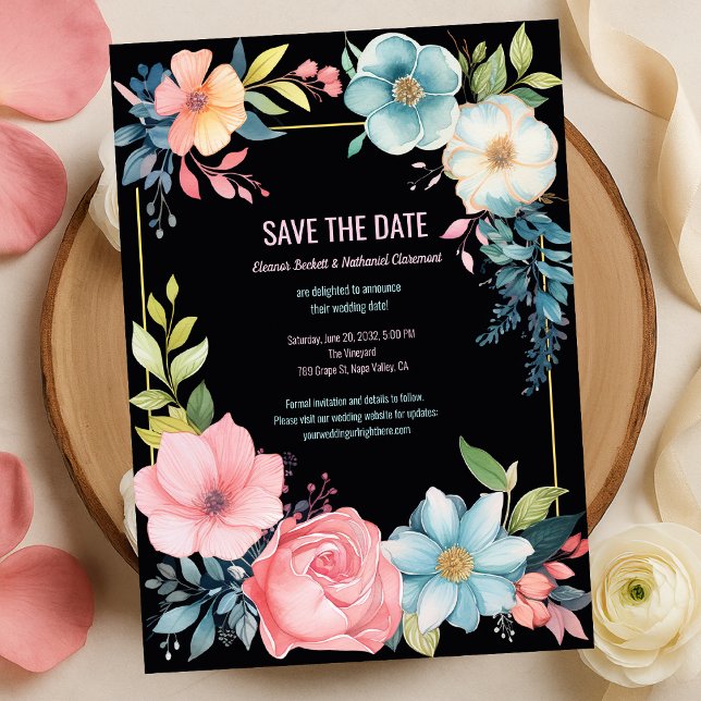 Save The Date Magnifique mariage floral aquarelle couleur (Beautiful Colorful Watercolor Floral Wedding Save The Date
)
