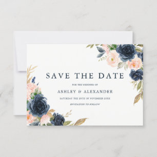 Save The Date Magnifique mariage floral rose et marine