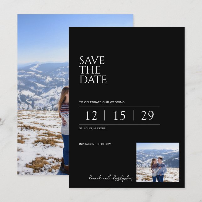 Save The Date Magnifique mariage noir et blanc (Devant / Derrière)
