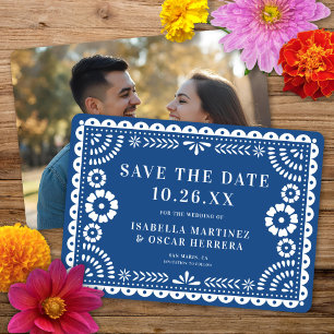 Save The Date Magnifique Ornate Papel Picado Photo Mariage Bleu