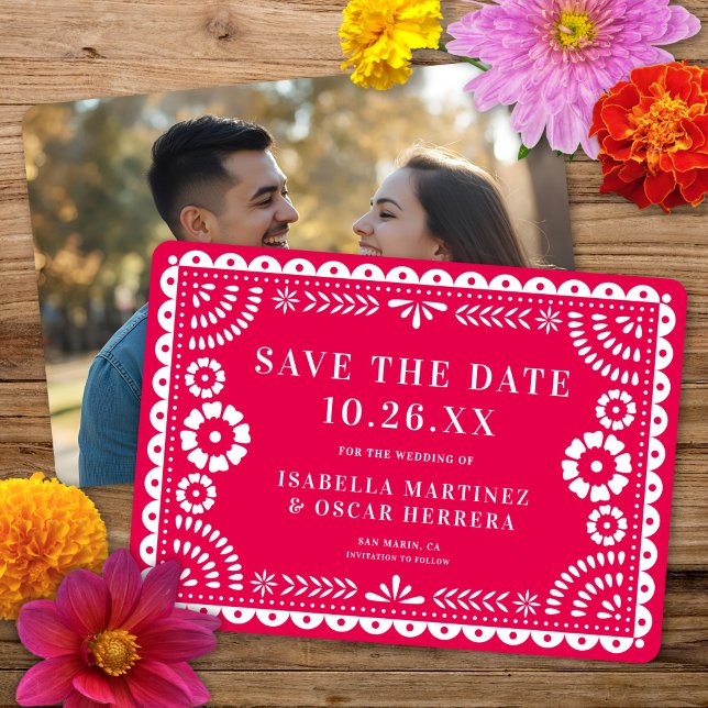 Save The Date Magnifique Papel Orné Picado Photo Mariage rose (Créateur téléchargé)