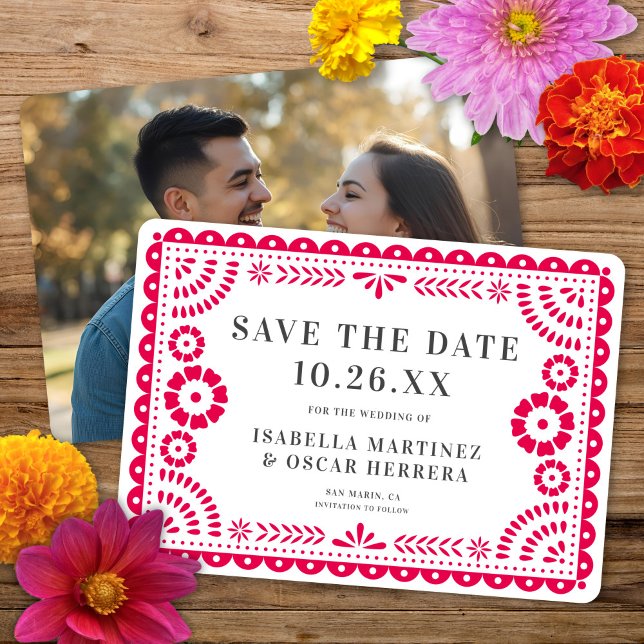 Save The Date Magnifique Papel Orné Picado Photo Mariage rose (Créateur téléchargé)
