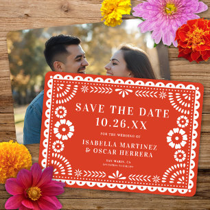 Save The Date Magnifique Papel Picado Photo Mariage rouge chaud