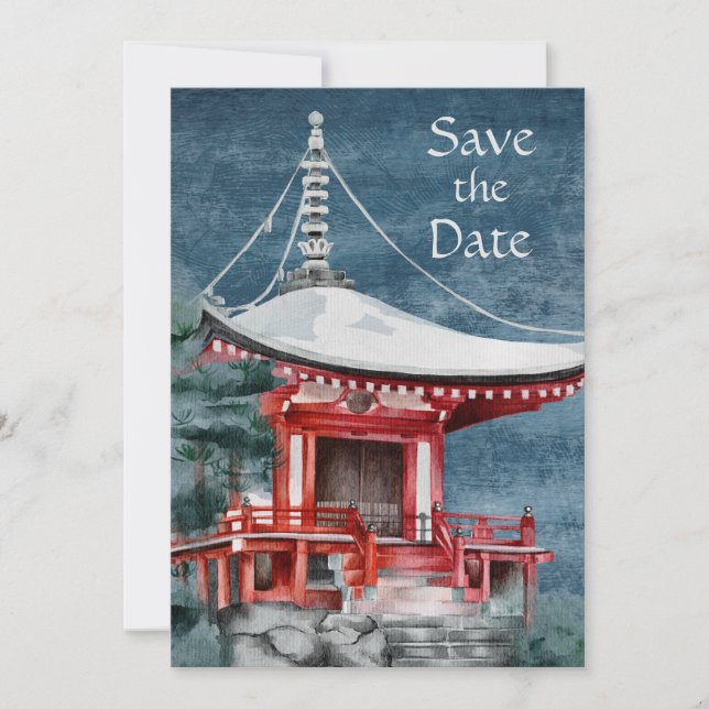 Save The Date Magnifique temple japonais, nuit, nature, mariage (Devant)