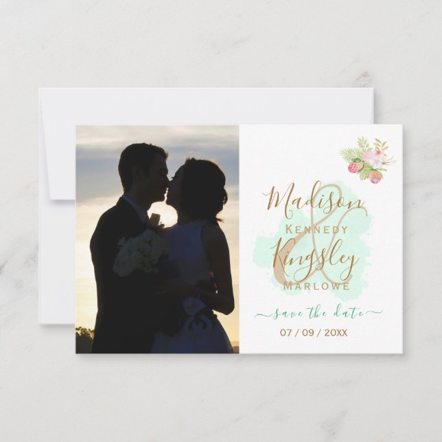 Save The Date Magnifique vert lime 💚 Botanique Mariage Bohème (Devant)