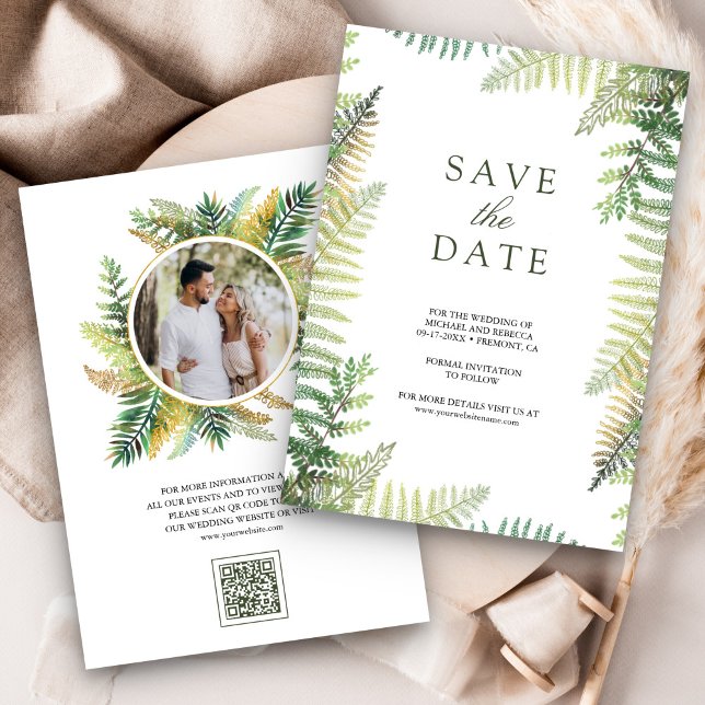 Save The Date Magnifiques Fougères Vertes Code QR Photo Mariage (Créateur téléchargé)