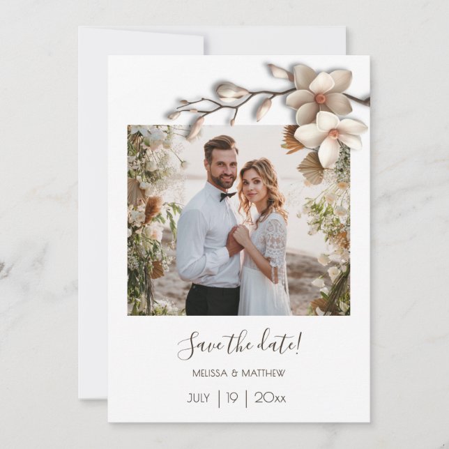 Save The Date Magnolia Fleur 3D en Ivoire (Devant)