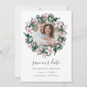 Save The Date Magnolia Frame Wreath Photo mariage enregistrer la