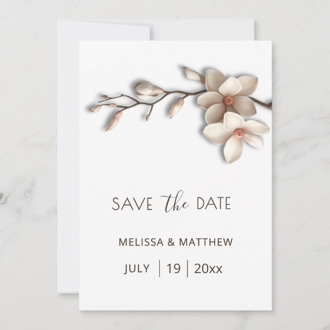 Save The Date Magnolia ivoire Fleurs 3D (Devant)