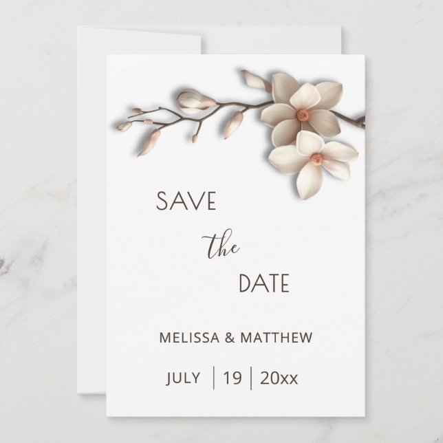 Save The Date Magnolia ivoire fleurs 3D (Devant)