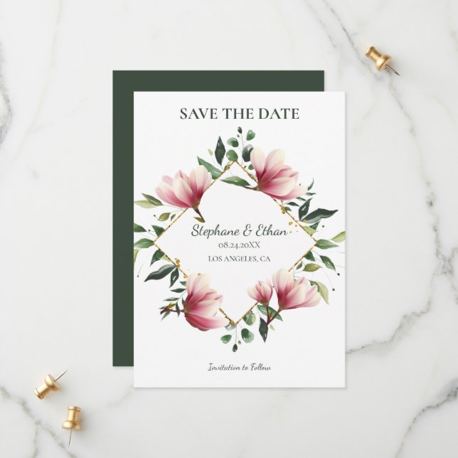 Save The Date Magnolia Wreath (Devant/Arrière en situation)