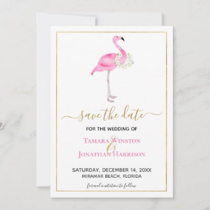 Save The Date Magnolias Rose Tropical Flamingo Mariage sur la Pl